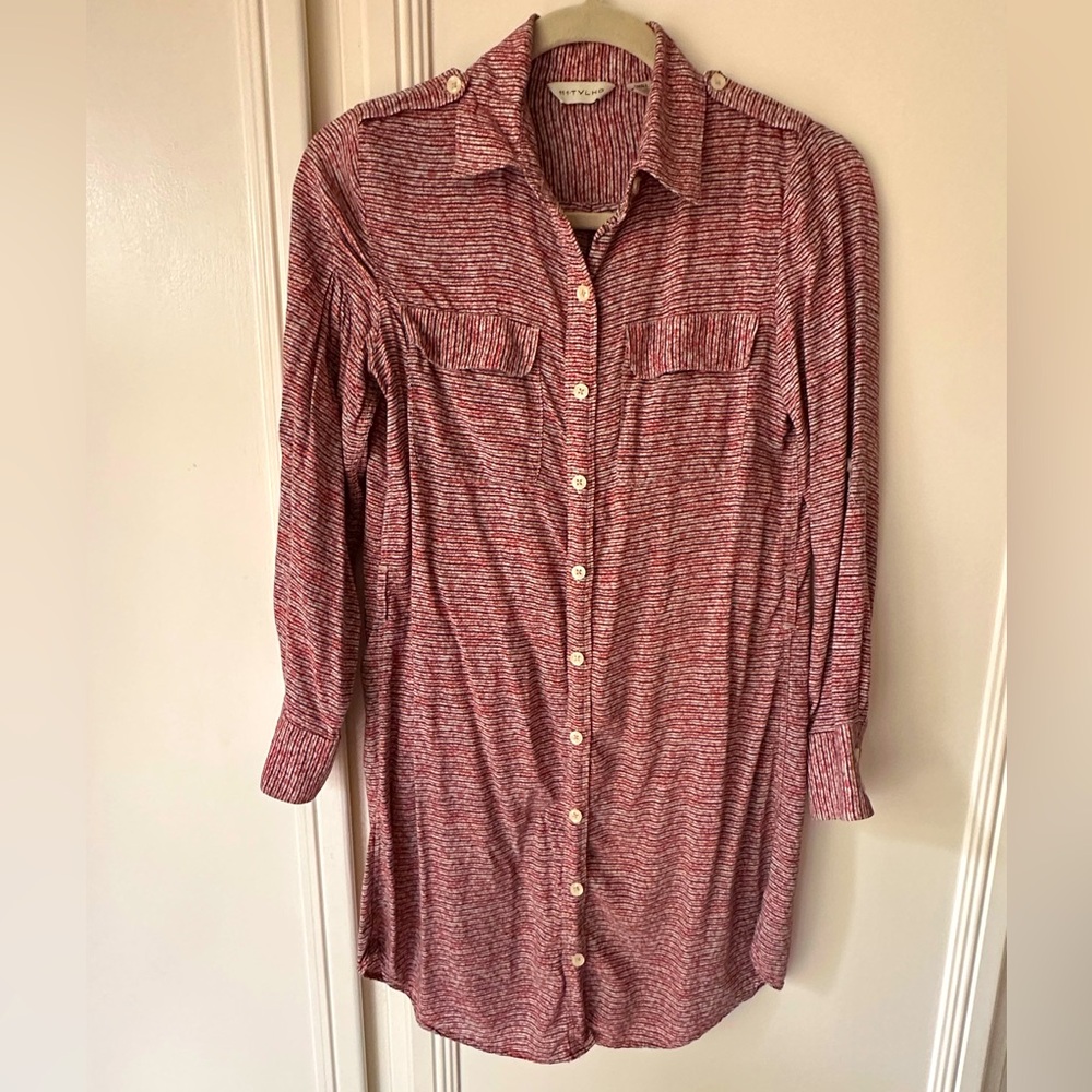 Anthropologie Tylho Red & White Striped Button Down Shirt Dress – Size S – 34”
